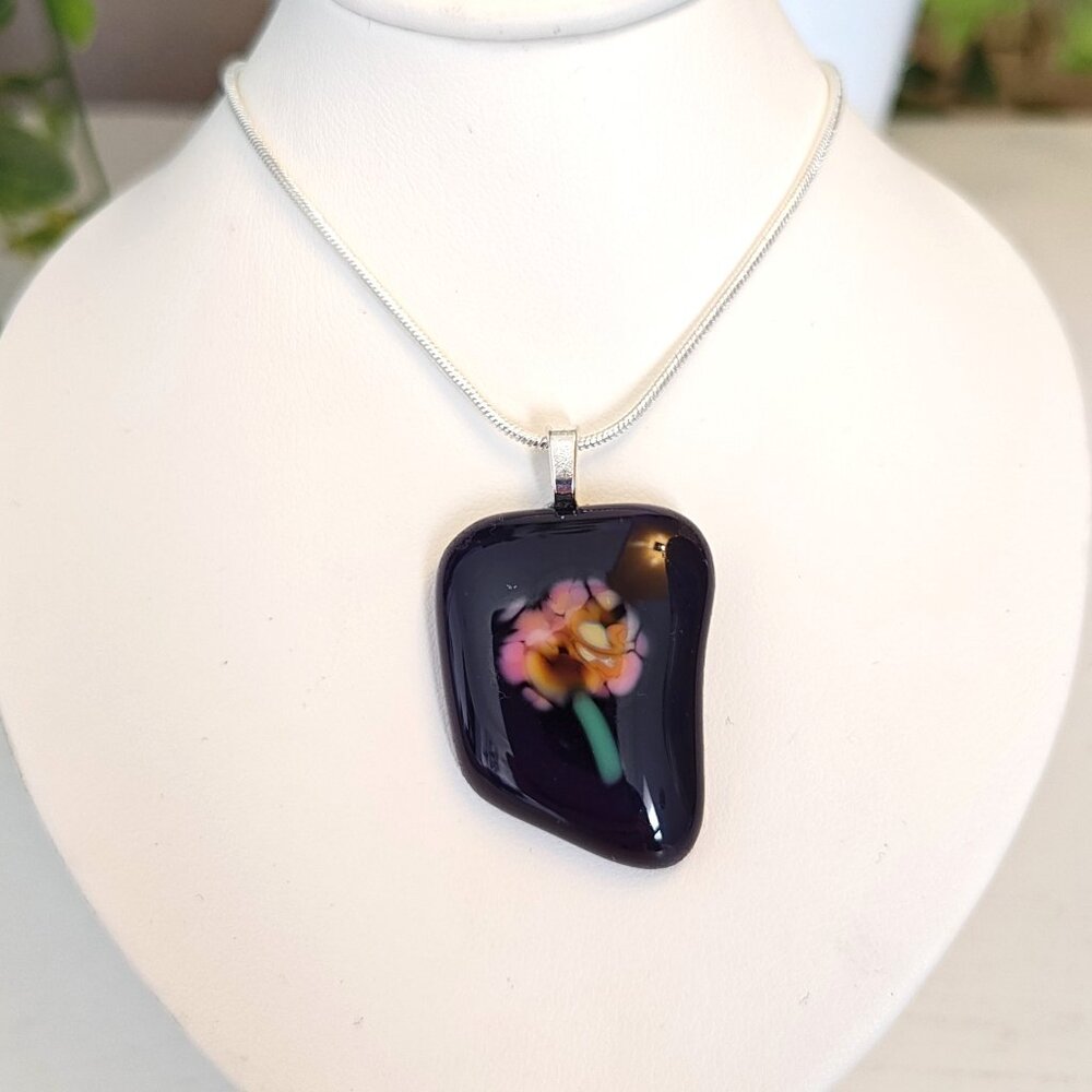 Ooak Purple flower pendant Handmade botanical statement jewelry + necklace